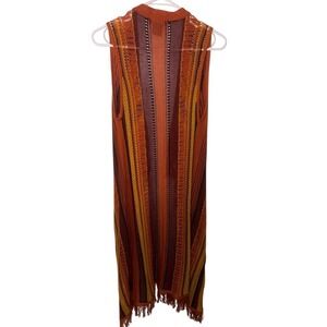 Runway 7 Womens Orange Striped Knit Duster Vest Fringe Size Medium RN 153606